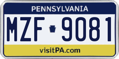PA license plate MZF9081