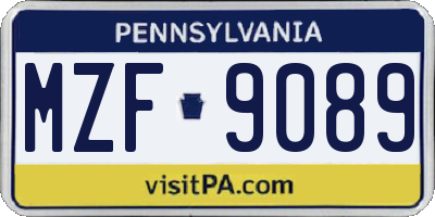 PA license plate MZF9089