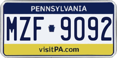 PA license plate MZF9092