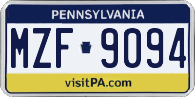 PA license plate MZF9094