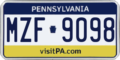 PA license plate MZF9098