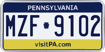 PA license plate MZF9102
