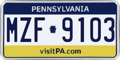 PA license plate MZF9103