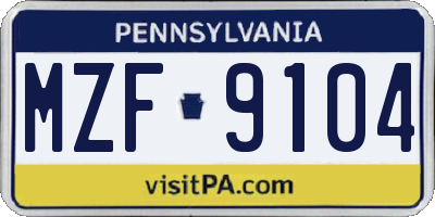 PA license plate MZF9104