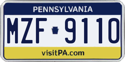 PA license plate MZF9110