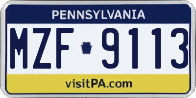 PA license plate MZF9113