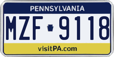 PA license plate MZF9118