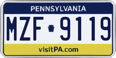 PA license plate MZF9119