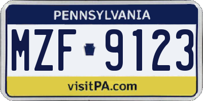 PA license plate MZF9123