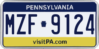 PA license plate MZF9124