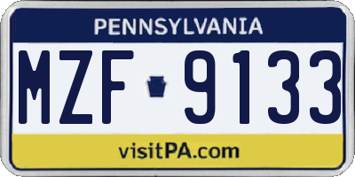 PA license plate MZF9133