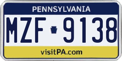 PA license plate MZF9138