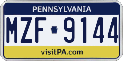 PA license plate MZF9144