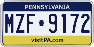 PA license plate MZF9172