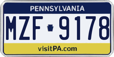 PA license plate MZF9178