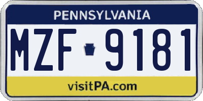 PA license plate MZF9181