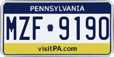 PA license plate MZF9190