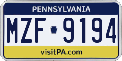 PA license plate MZF9194