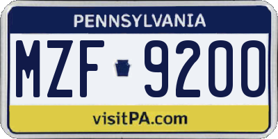 PA license plate MZF9200