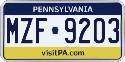 PA license plate MZF9203