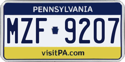 PA license plate MZF9207