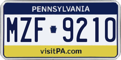 PA license plate MZF9210
