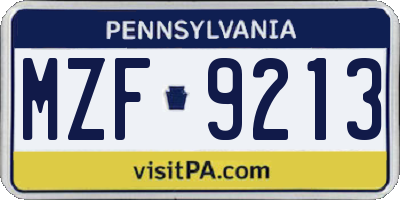 PA license plate MZF9213
