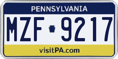 PA license plate MZF9217