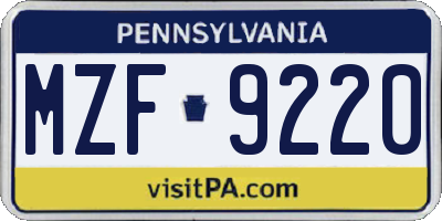 PA license plate MZF9220