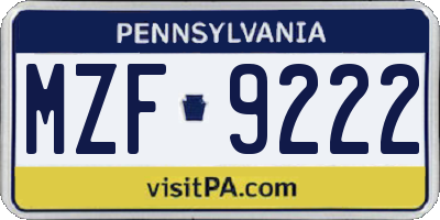 PA license plate MZF9222