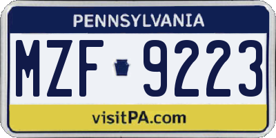 PA license plate MZF9223