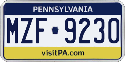 PA license plate MZF9230