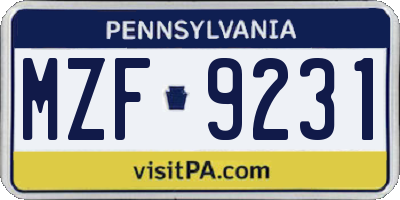 PA license plate MZF9231