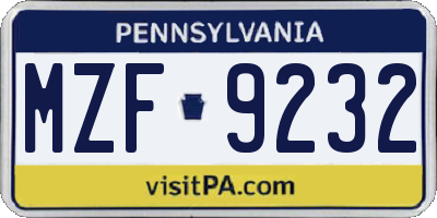 PA license plate MZF9232