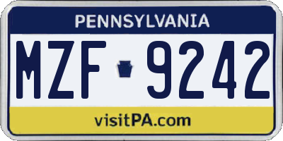 PA license plate MZF9242