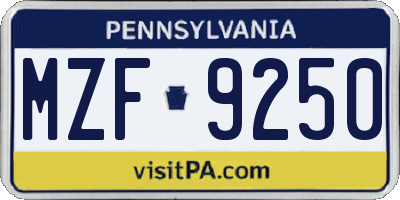 PA license plate MZF9250