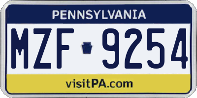 PA license plate MZF9254