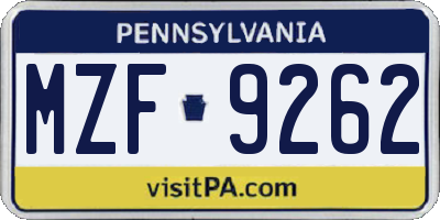 PA license plate MZF9262