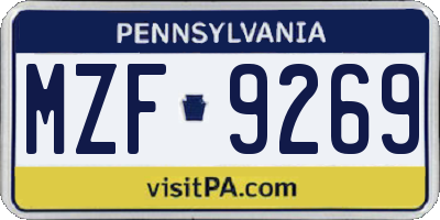 PA license plate MZF9269