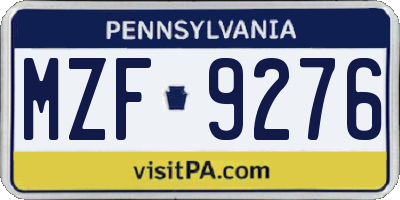 PA license plate MZF9276