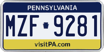 PA license plate MZF9281