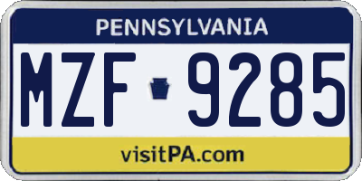 PA license plate MZF9285