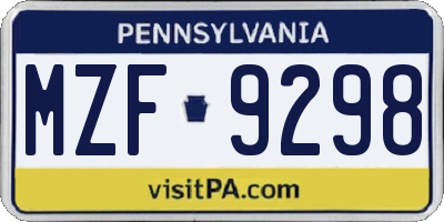PA license plate MZF9298
