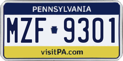 PA license plate MZF9301