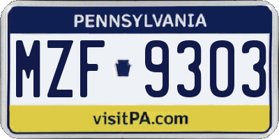PA license plate MZF9303
