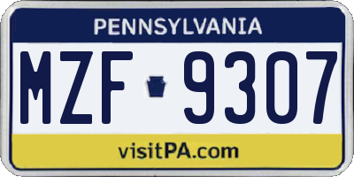 PA license plate MZF9307