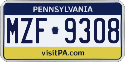 PA license plate MZF9308
