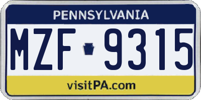 PA license plate MZF9315