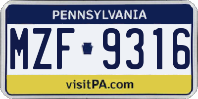PA license plate MZF9316