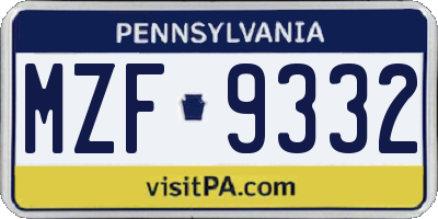 PA license plate MZF9332